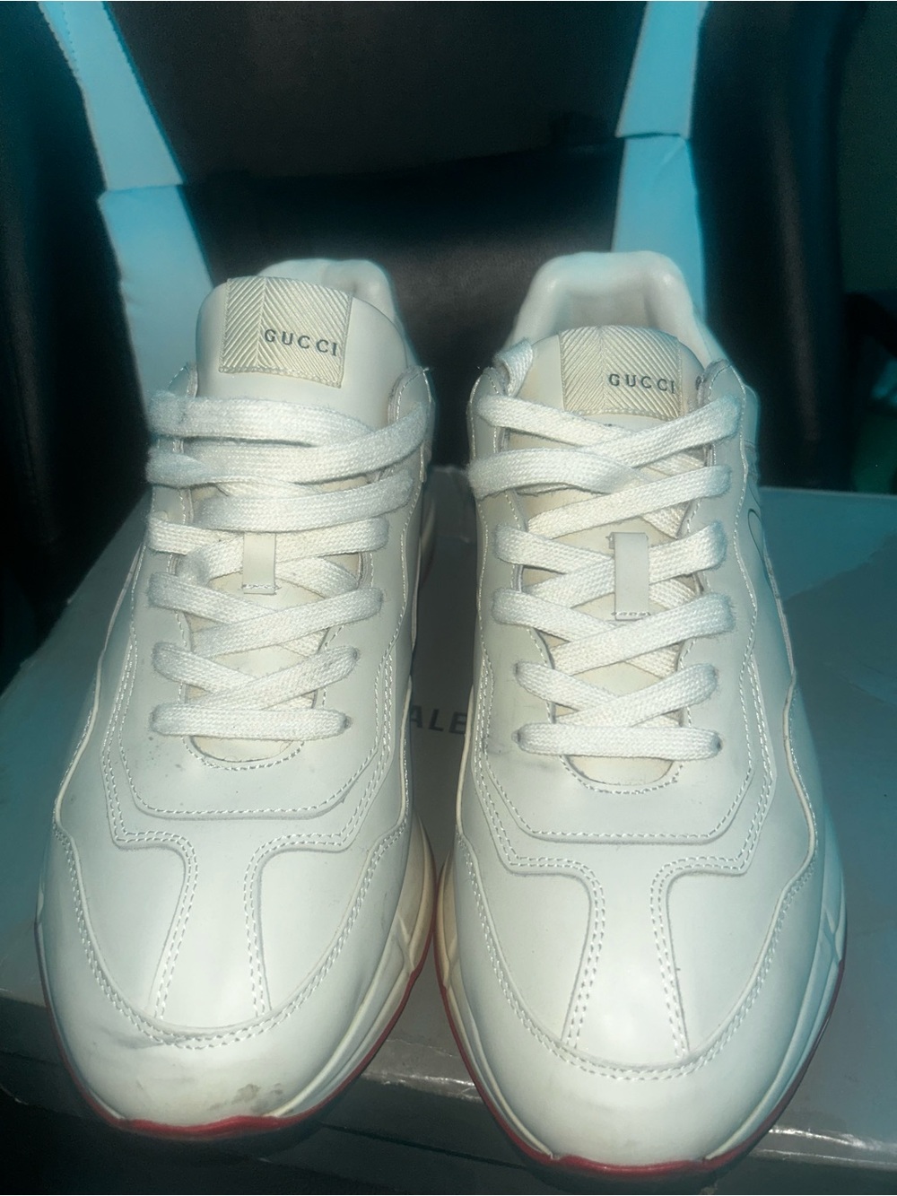 Gucci White Leather Men’s Low-Top Sneakers with Subtle Red Sole Trim